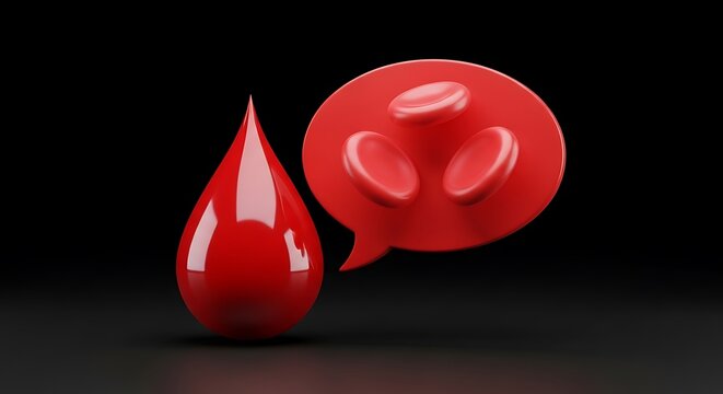 3D Red Blood Drop and Speech Bubble with Erythrocytes
