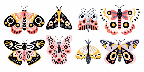 Butterflies And Moths Colorful Vector Illustration On White Background © Prince