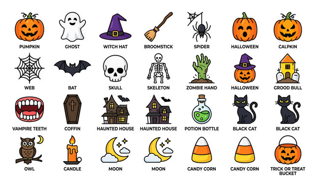 Halloween Concepts Illustrations Include Animals and Feature Spooky Decorations and Candy