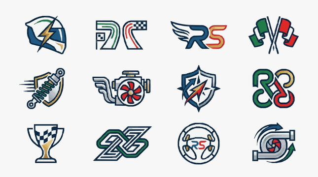Clean Modern Racing and Sports Car Logo Design Collection with Bold Colors and Dynamic Symbols with high quality professional line art symbols for modern creative design and digital branding projects