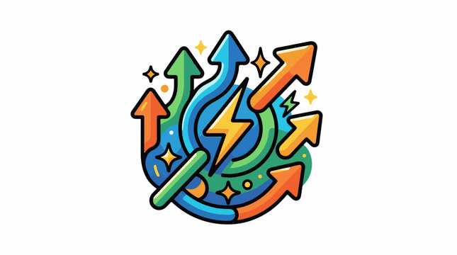 A stylized illustration of colorful arrows and a lightning bolt