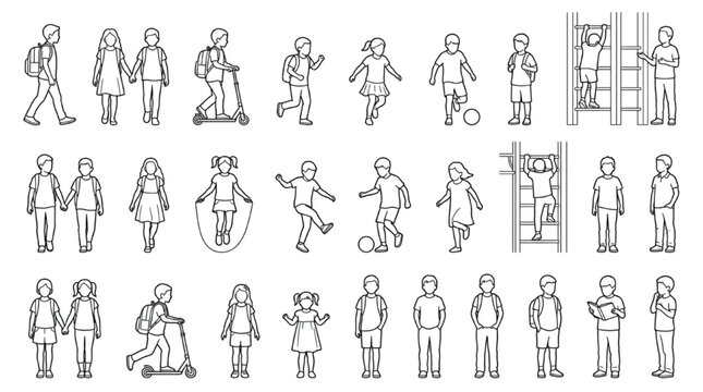 Vector cutaway illustration of schoolchild scale figures playing soccer and riding scooters for kids playground entourage