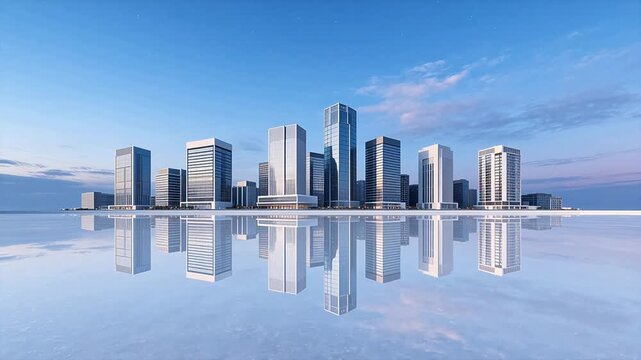 Modern skyscrapers reflecting in water