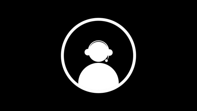 silhouette ofMinimalist Customer Service Headset Icon in Circle on Black Background Motion Graphic Element a woman