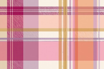 Fototapeta premium Vibrant Pink and Golden Plaid Pattern Textile Design: Colorful Geometric Checkered Decorative Modern Fabric Background