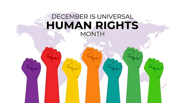 Diverse Hands Raised Holding Colored Ribbons for Human Rights Awareness Illustration