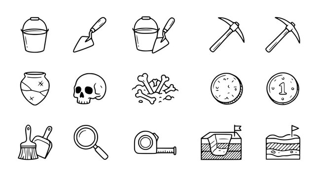 Archaeology Icons: Tools, Artifacts, and Discoveries - Doodle Style