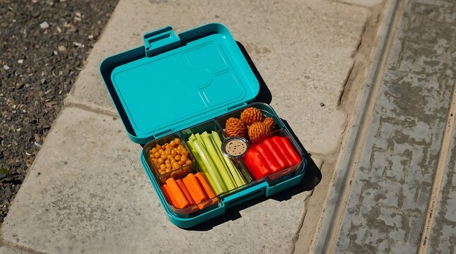 Healthy Lunch Box Filled with Fresh Vegetables and Snacks.