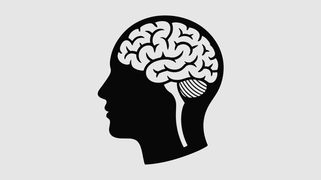 Minimalist side profile of a human head silhouette featuring a white detailed brain for mental health and neuroscience concepts.