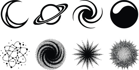 Celestial space icons set moon planet galaxy stars vector © Prosun Design