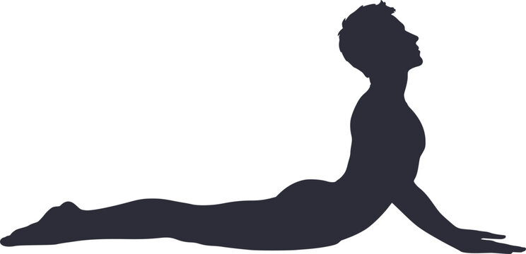 Cobra pose yoga stretch silhouette a black vector illustration of a human form