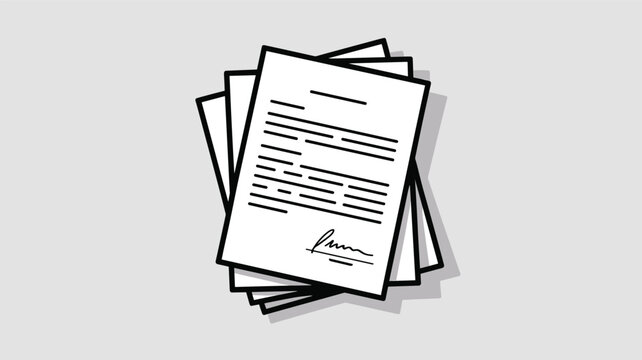 Stack of multiple business papers with a handwritten signature on the top page representing completed contracts or legal filings.