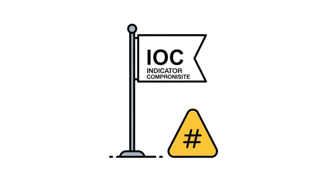 Cybersecurity icon showing an IOC flag with a hash warning sign.
