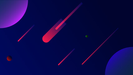 Space background with shooting stars meteors and colorful planets. Dark night sky abstract background with comet trails and planets © tsu