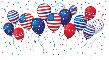 Fourth of July American patriotic balloons vector, USA independence day celebration background with star confetti © Sanjina