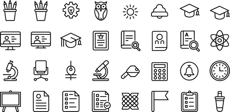 Education line icons collection vector set, academic learning symbols for school classroom and student resources