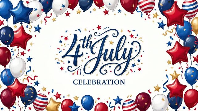 4th July Celebration Background with Patriotic Balloons and Confetti