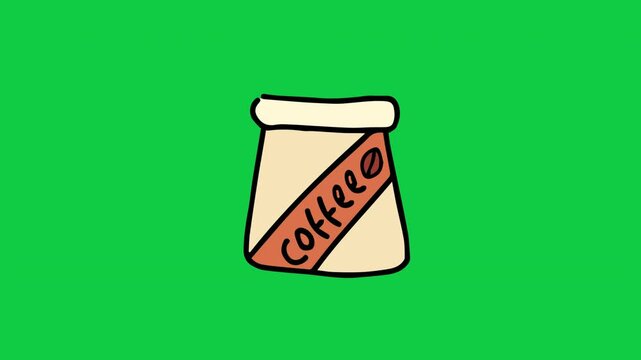 Coffee retail packaging pouch doodle animation for shop advertisement clips green screen background