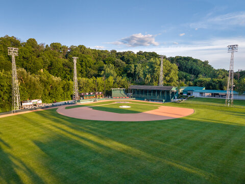 Aerial View of the Mini Met Baseball Stadium in Jordan Minnesota at Sunset