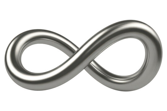 A metallic infinity symbol with a smooth, reflective silver surface, representing the concept of eternity and endlessness on black