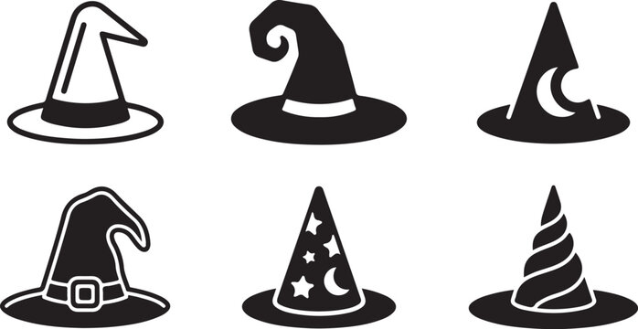 Six different witch hats vector illustrations Vector