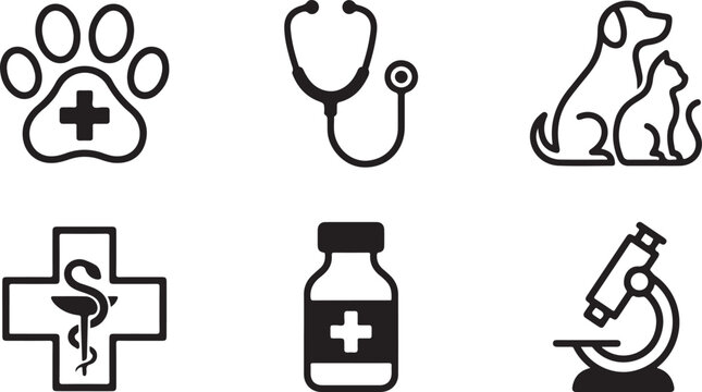 Veterinary and medical icons set with paw print and microscope Vector