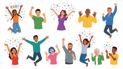 Fototapeta premium Happy people silhouettes vector illustration of diverse group dancing walking family teamwork friendship joy on white background