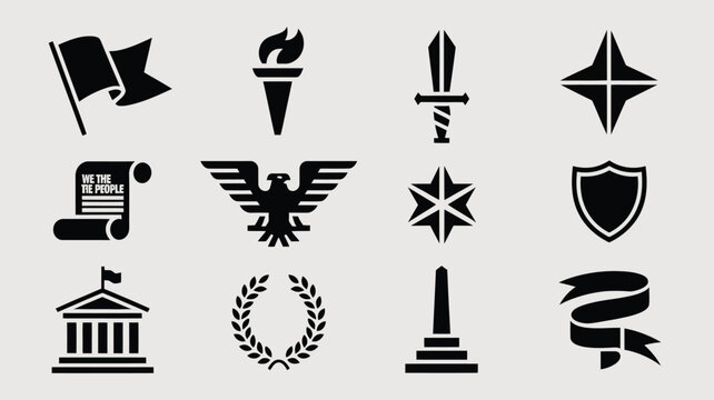 Federal government symbol set featuring eagle constitution and classic architecture icons.