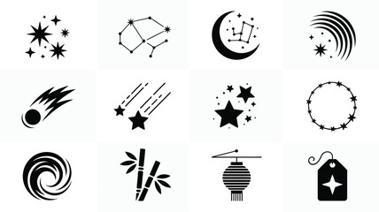 Set of japanese tanabata festival flat icons. tradition festival in japan concept. © Suranjana