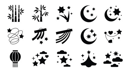 Obraz premium Set of japanese tanabata festival flat icons. tradition festival in japan concept.