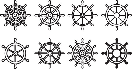 Various styles of vintage ship steering wheels illustration Vector © Runa
