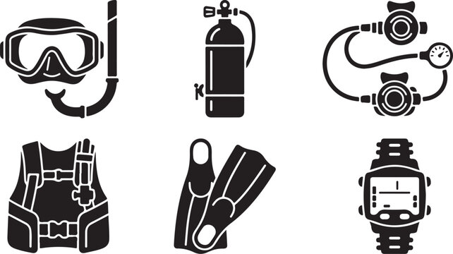 Scuba diving equipment set icons collection Vector