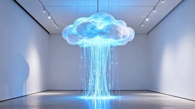 Art installation cloud with light rain