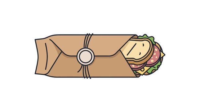 A delicious sandwich wrapped in brown paper with a wax seal.