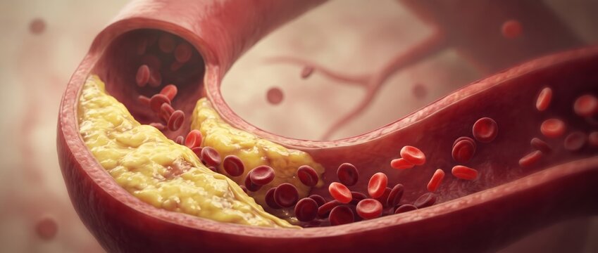 Atherosclerosis Plaque Buildup in Artery Causing Blood Flow Obstruction and Cardiovascular Disease.