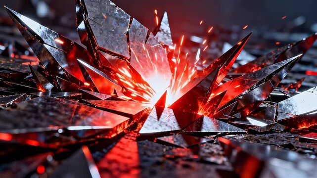 Shattered metallic shards with glowing core