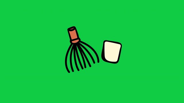 Tea traditional matcha prep tools doodle animation for health wellness videos green screen