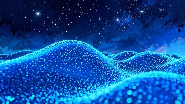 Blue glowing wave under starry sky