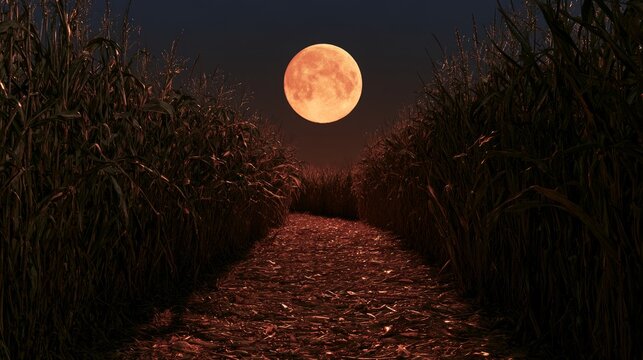 Spooky Corn Maze Under a Blood Moon