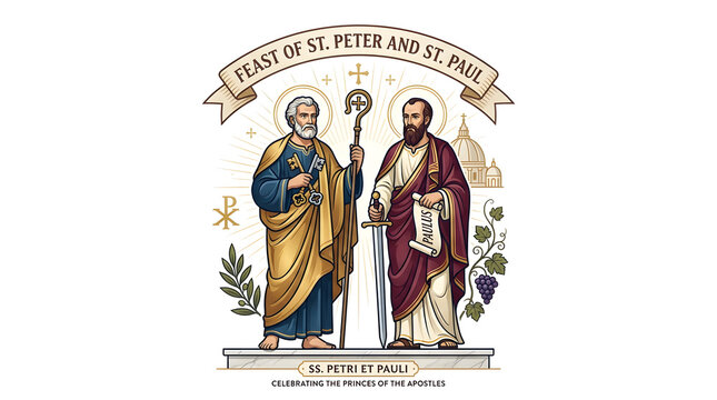 Feast of St Peter and St Paul Banner Celebrating the Princes of the Apostles Vector Illustration