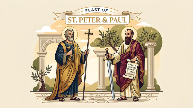 Feast of St Peter and St Paul Banner Celebrating the Princes of the Apostles Vector Illustration