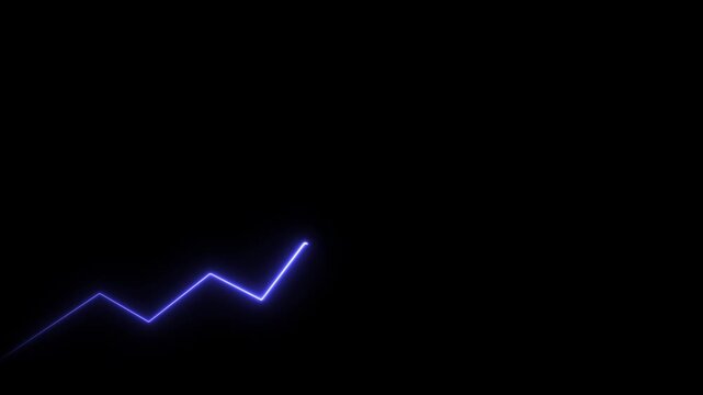 A vibrant electric blue neon line forming a sharp angular zigzag pattern ascending from the lower left corner against a stark black background, representing growth and energy Keywords: blue, neon