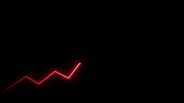 A vivid bright red neon line forming a sharp angular zigzag pattern ascending from the lower left corner against a deep black background, symbolizing progress and intensity Keywords: red, neon
