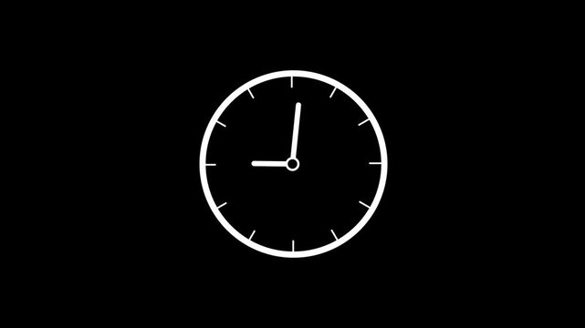 A minimalist white analog clock face with bold hour markers and slender hour and minute hands pointing to approximately 1:05 against a deep black background, representing time and precision