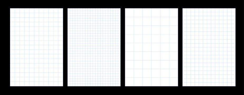 Blueprint grid paper template collection with engineering graph backgrounds and technical layout sheets for education, drafting and stationery design vector illustration