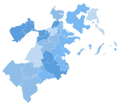 Boston Massachusetts ZIP Code Map, Labeled Editable Boundaries