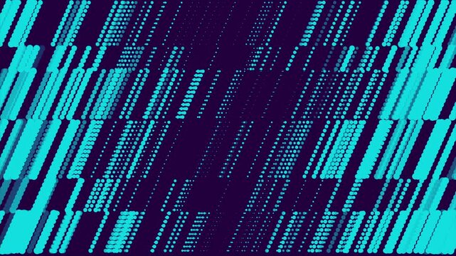 Dynamic sport background with bright cyan halftone dots, lines and stripes pattern on dark blue backdrop. Modern geometric tech motion design. Seamless loop. Video animation Ultra HD 4K 3840x2160