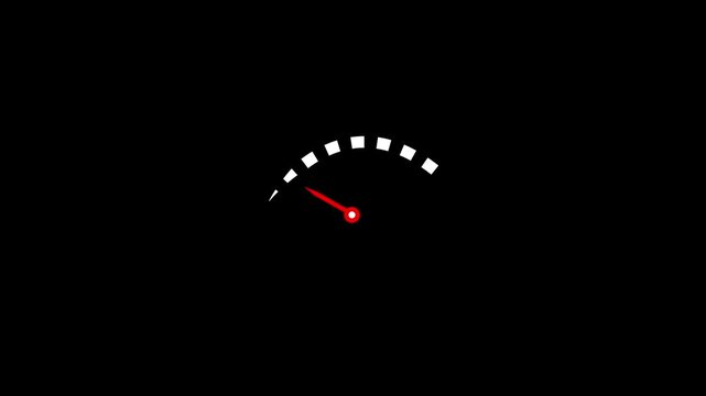 Speed miter icon animated on a black background.Shown minimum and maximum value,Energy or fuel level meter icon animation.