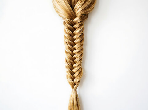 Blonde hair fishtail braid on white background strand