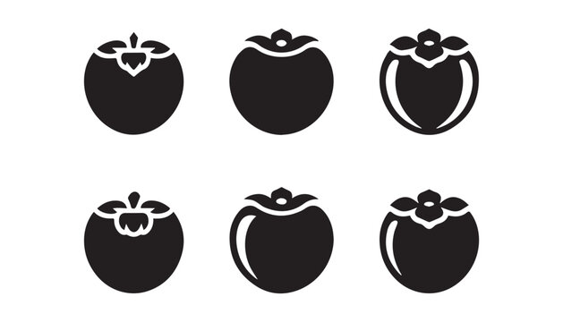 black and white silhouette set of Persimmon very high quality vector illustration.